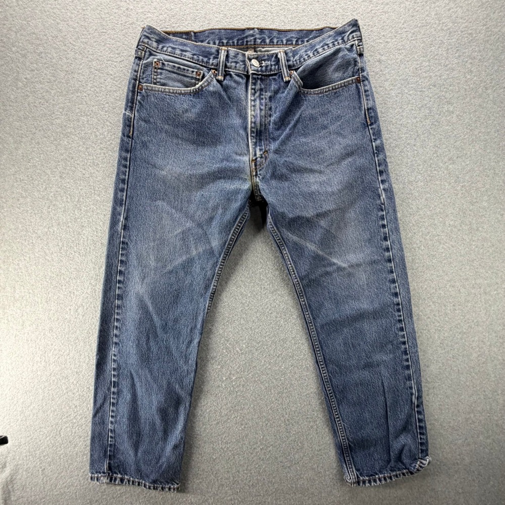 Levis 505 Regular Fit Jeans Mens 35x28 Medium Wash Blue Denim Straight Leg USA - Picture 4 of 12